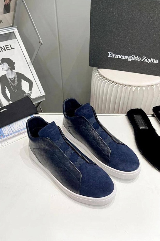 Кроссовки с мехом Ermenegildo Zegna Triple Stitch - Navy