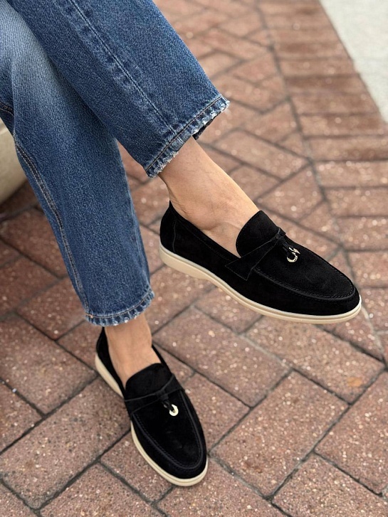 Женские замшевые лоферы Loro Piana Open Walk - Black