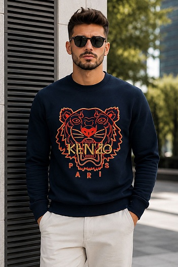 Синий мужской свитшот Kenzo Tiger Head embroidered   