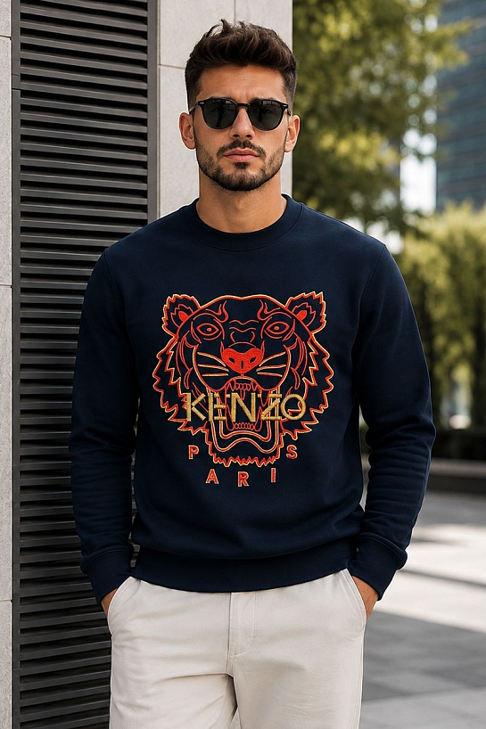 Синий мужской свитшот Kenzo Tiger Head embroidered