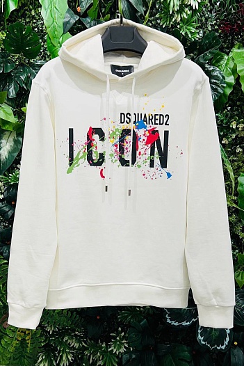 Мужское белое худи Dsquared2 Icon Splatter logo-print   