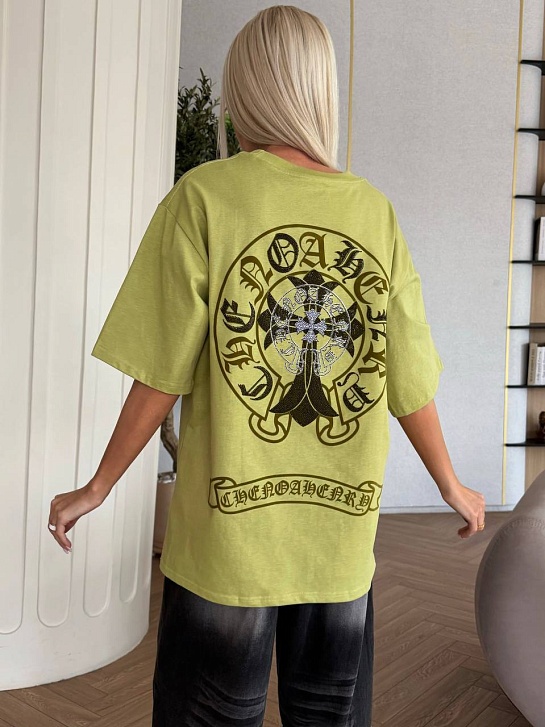 Женская оверсайз футболка зеленого цвета Chrome Hearts premium
