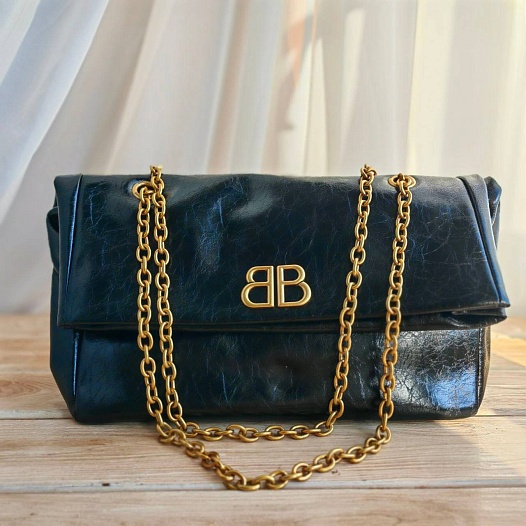 Кожаная сумка Balenciaga Monaco Chain 30x21 см - Gold   
