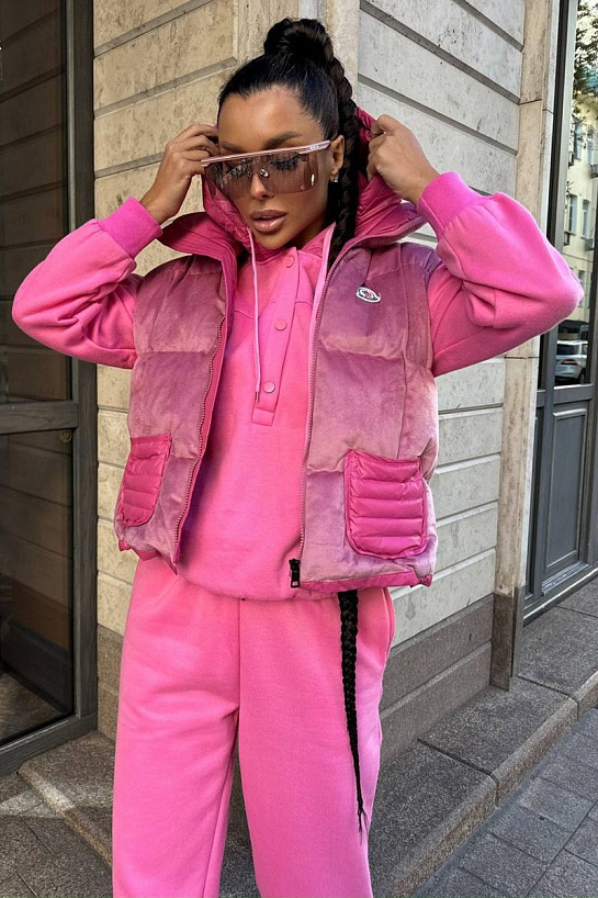 Женский розовый костюм тройка Moncler