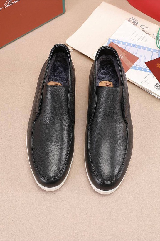 Кожаные лоферы с мехом Loro Piana Open Walk - Black