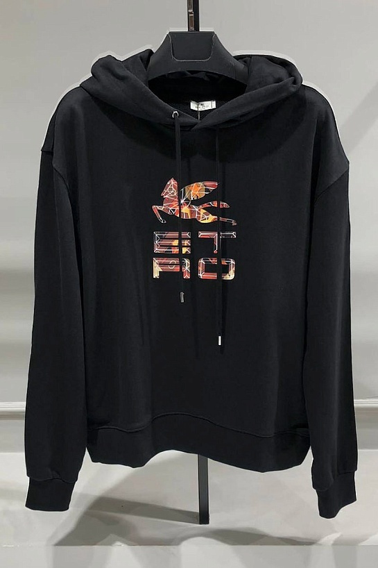 Чёрное оверсайз худи Etro Pegaso logo-print