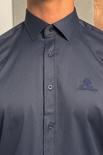 Мужская тёмно-синяя рубашка Loro Piana logo-embroidered   