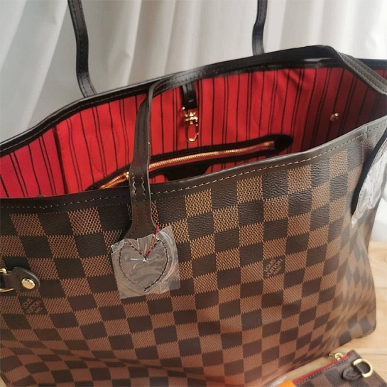 Женская кожаная сумка Louis Vuitton Neverfull MM Damier Ebene 33x30 см