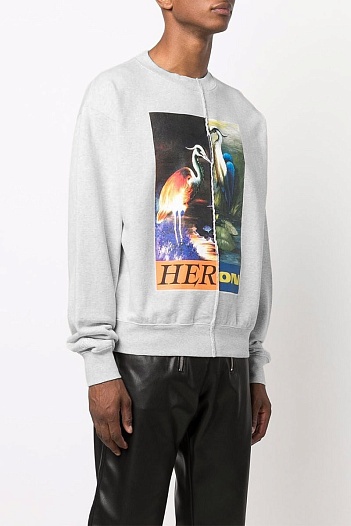 Серый оверсайз свитшот Heron Preston Split Light Herons   