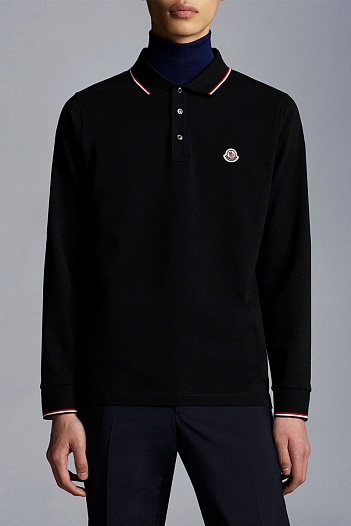 Чёрное поло с длинным рукавом Moncler logo-patch   