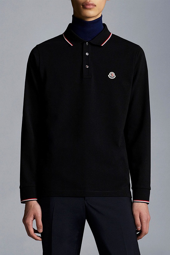 Чёрное поло с длинным рукавом Moncler logo-patch