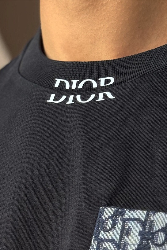 Чёрная оверсайз футболка Dior pocket logo