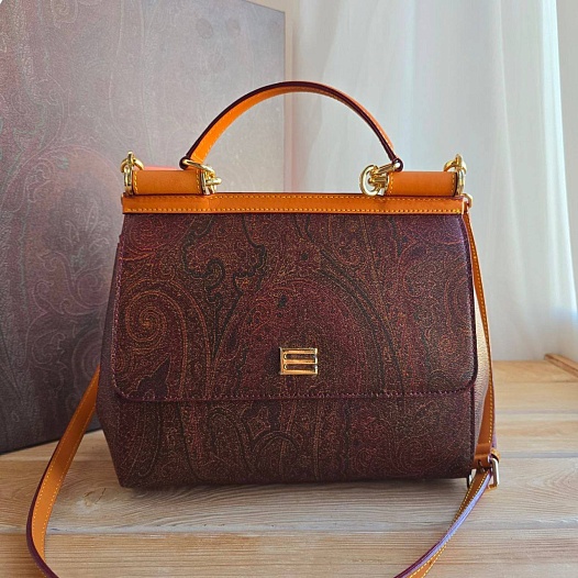 Кожаная сумка Etro с узором пейсли 25x20 см   