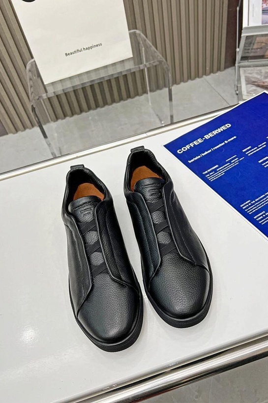 Чёрные кожаные кроссовки Ermenegildo Zegna