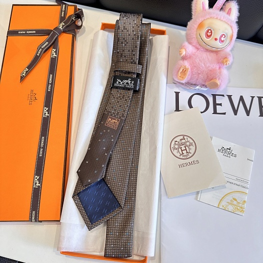 Галстук Hermes geometric logo-print premium - Brown   