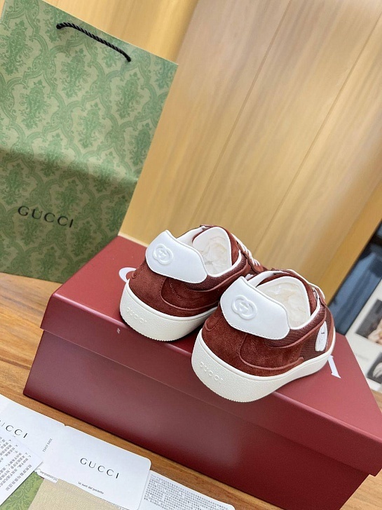 Женские замшевые кеды Gucci Premium - Burgundy