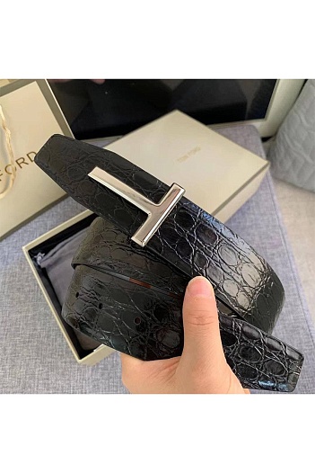 Кожаный чёрный ремень Tom Ford   