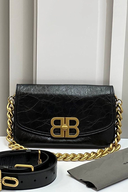 Женская сумка Balenciaga BB Soft Premium 23x14.5x4 см - Black / Gold