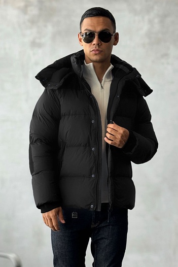Чёрный пуховик Burberry London England logo-patch   