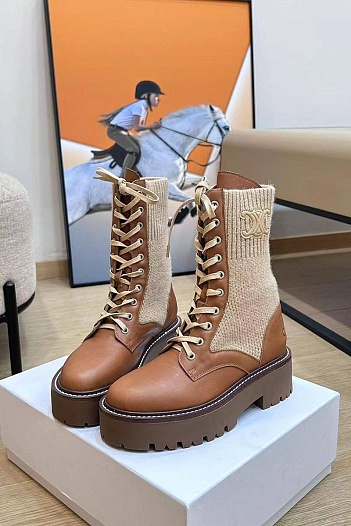 Женские комбинированные ботинки Celine Premium - Brown   
