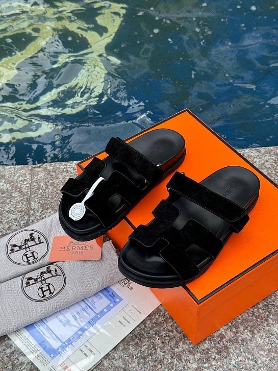 Женские замшевые сандалии Hermes Chypre - Black