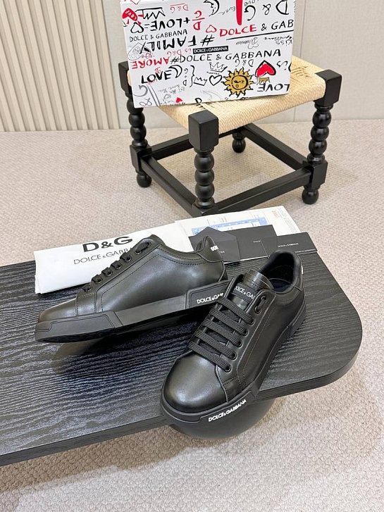 Чёрные кожаные кроссовки Dolce & Gabbana Portofino 