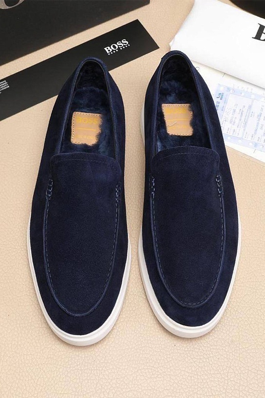 Замшевые лоферы с мехом Hugo Boss