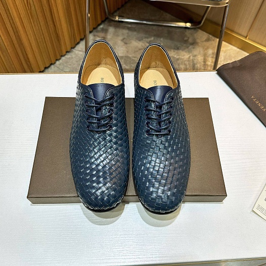 Мужские кожаные ботинки Bottega Veneta Intrecciato - Navy   