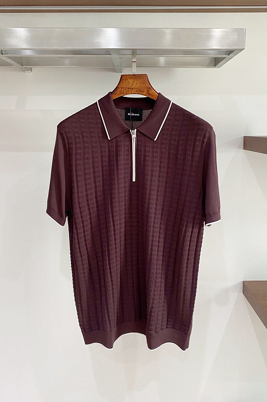 Вязаное поло коричневого цвета Kiton premium