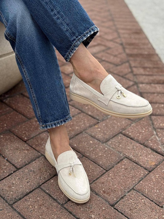 Женские замшевые лоферы Loro Piana Open Walk - Beige