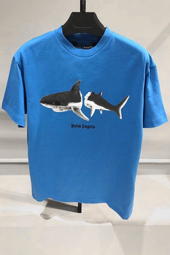 Синяя оверсайз футболка Palm Angels Shark