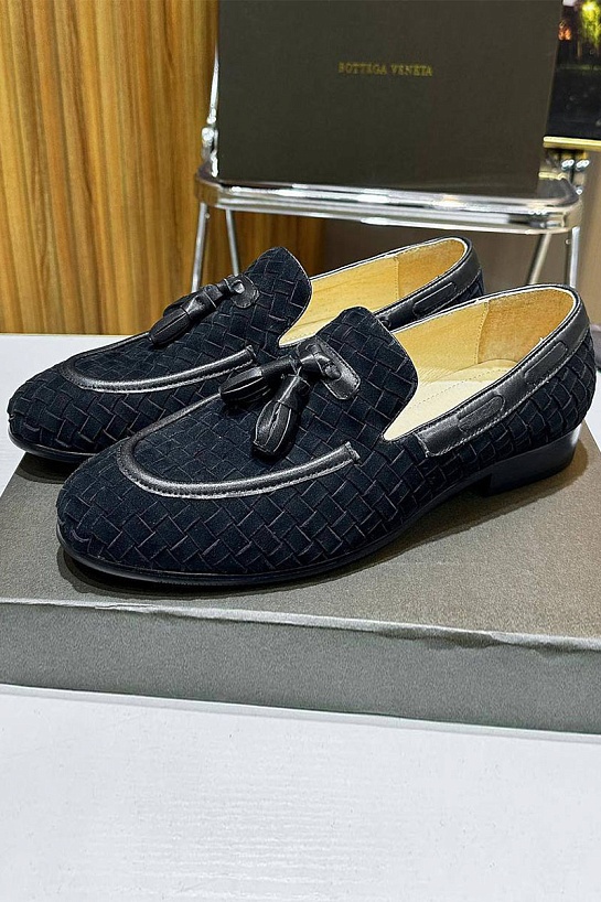 Мужские замшевые лоферы Bottega Veneta Intrecciato - Black