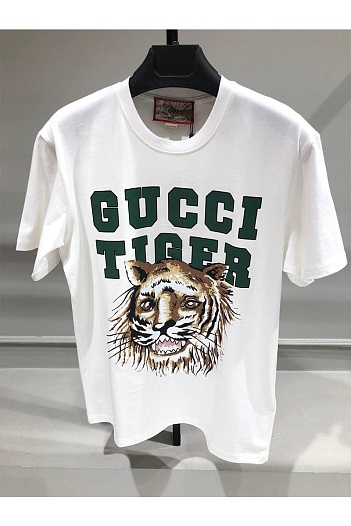 Белая оверсайз футболка Gucci Tiger logo print   