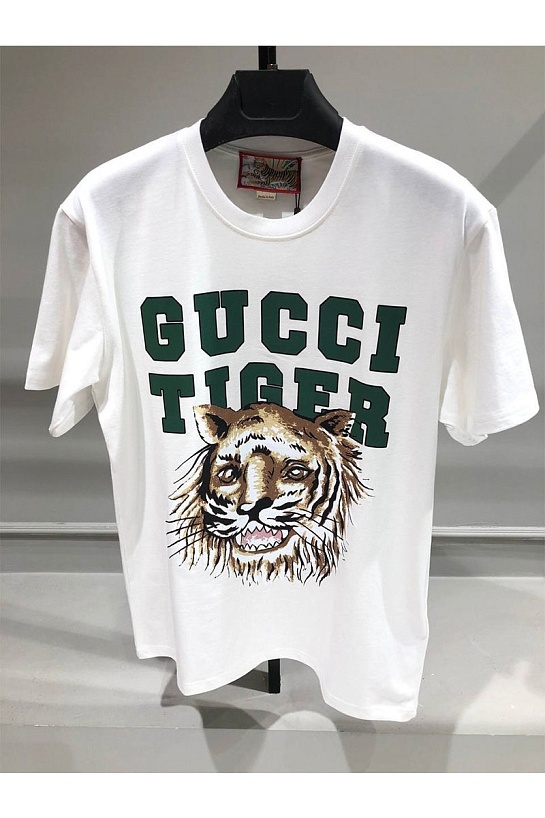 Белая оверсайз футболка Gucci Tiger logo print