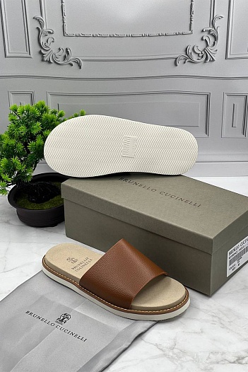 Мужские кожаные шлёпанцы Brunello Cucinelli   