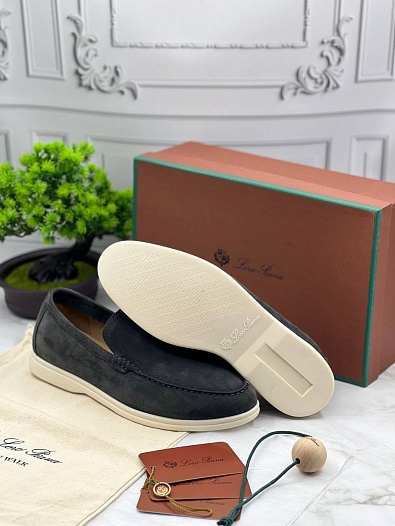 Замшевые лоферы Loro Piana Summer Walk - Grey   