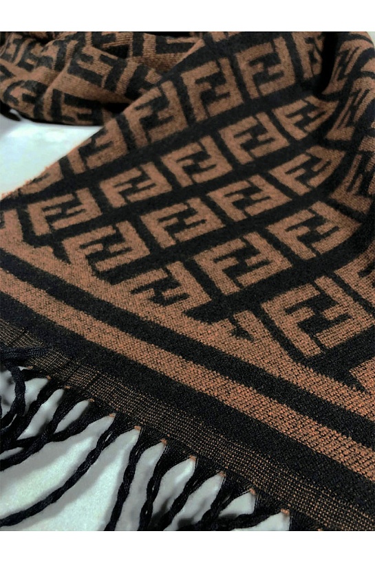 Мужской коричневый шарф Fendi FF Monogram 185x35 см