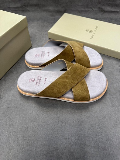 Замшевые шлёпанцы Brunello Cucinelli Crossover - Khaki   