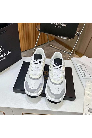 Кожаные кроссовки Balmain B-Skate Low-Top - White / Grey   