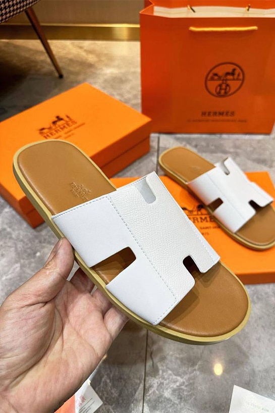 Кожаные шлёпанцы Hermes Izmir - White