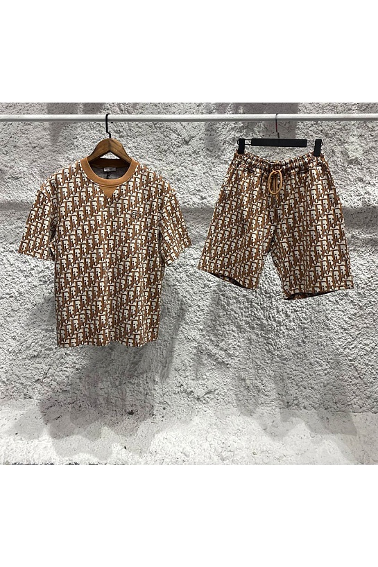 Мужские шорты Dior Oblique - Brown / White