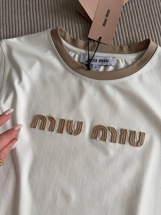 Женская белая футболка MIU MIU premium