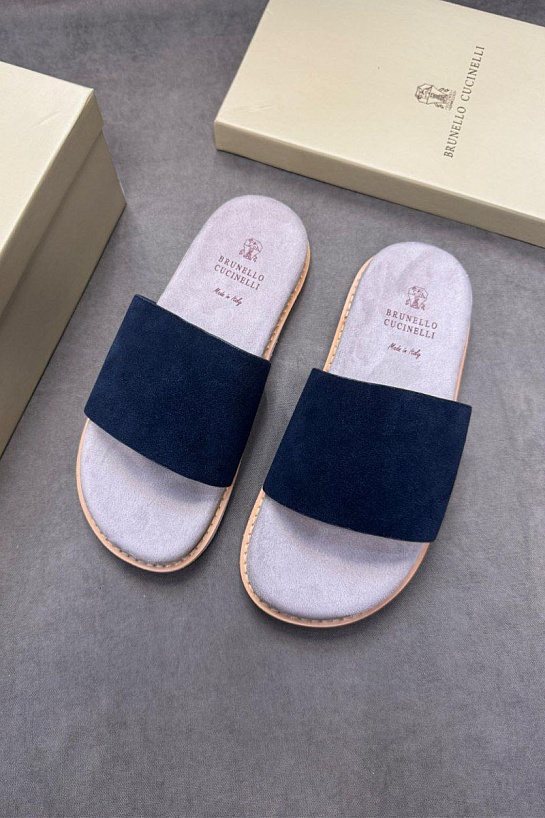 Замшевые шлёпанцы Brunello Cucinelli синего цвета