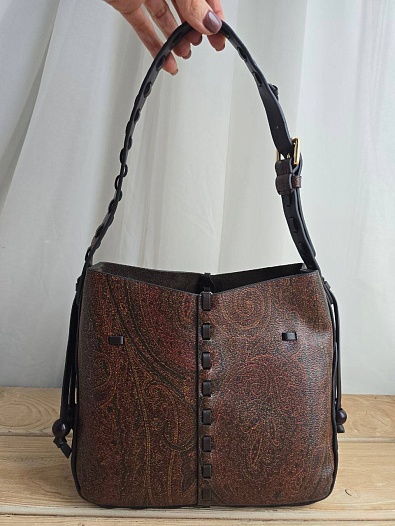 Кожаная сумка Etro с узором пейсли 24x18 см   
