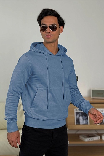 Мужское худи серо-синего цвета Stone Island Compass-patch   