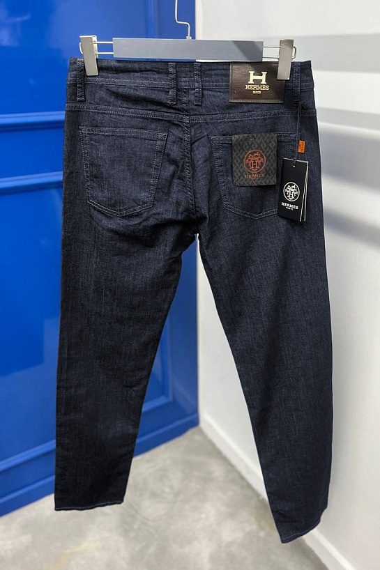 Мужские джинсы тёмно-синего цвета Hermes Paris regular fit