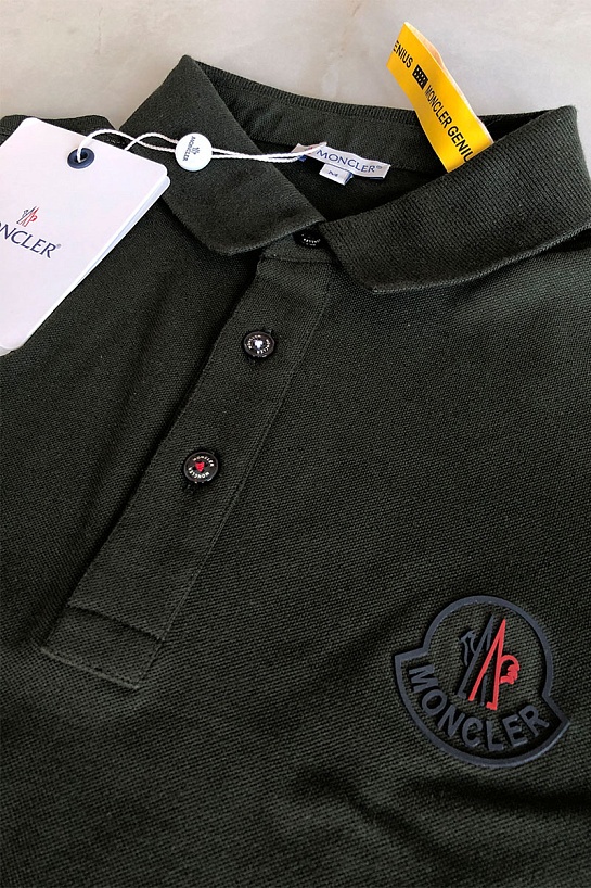 Мужское брендовое поло Moncler тёмно-зелёного цвета
