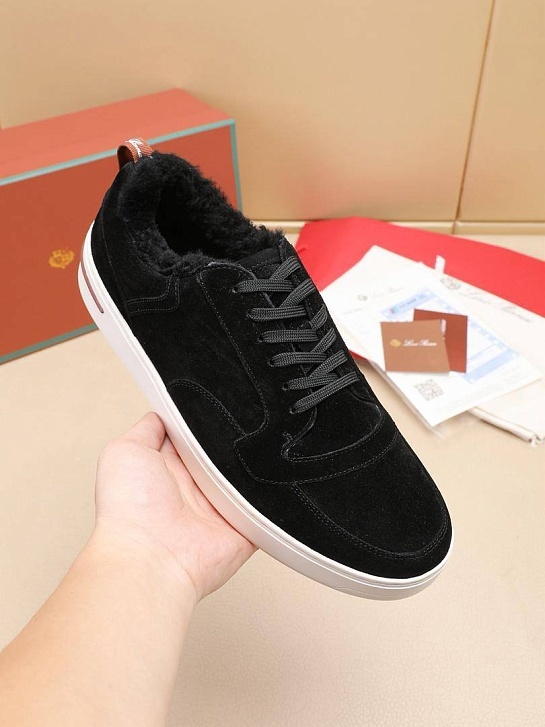 Кроссовки с мехом Loro Piana Newport Walk - Black