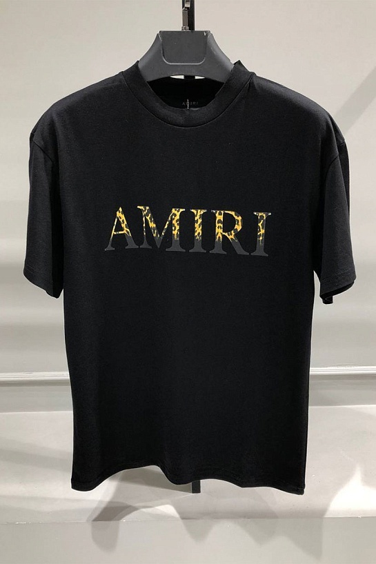 Чёрная мужская футболка Amiri Leopard Logo