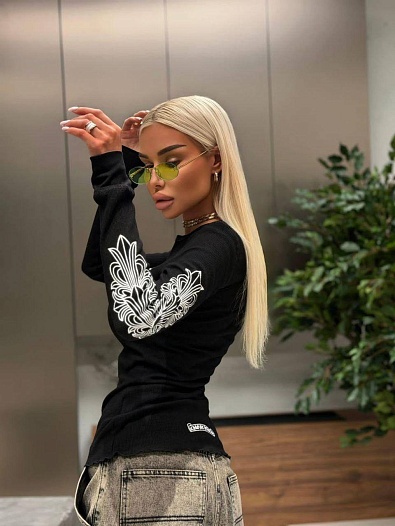 Чёрный женский лонгслив Chrome Hearts premium   